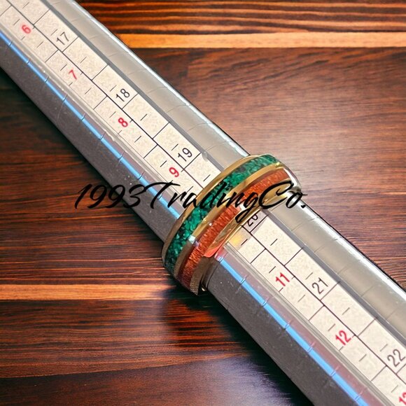 Malachite & Koa Wood Inlay 8mm SZ 10 Ring Tungsten Band Wedding Anniversary Gift - Picture 2 of 5